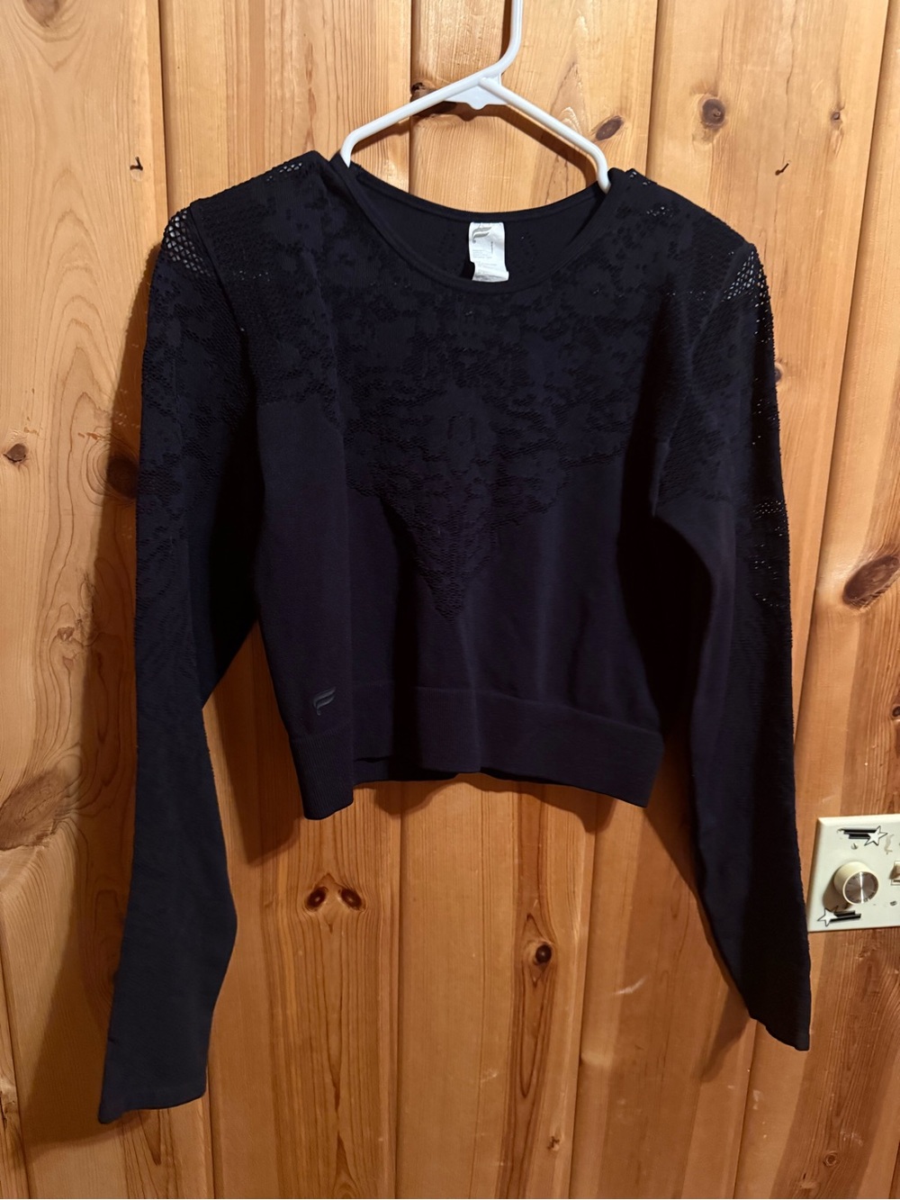 Fabletics Black Lace-Panel Cropped Sweatshirt